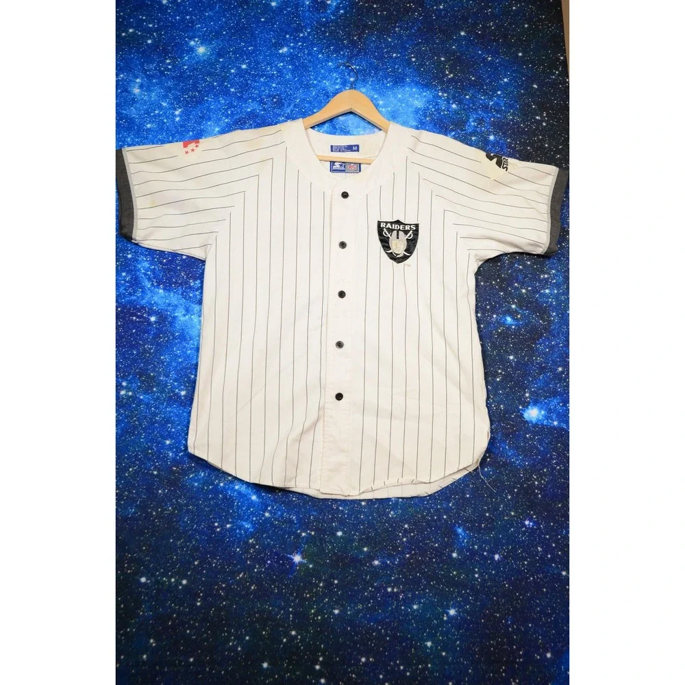Vintage Starter LA Oakland Raiders Jersey‎ Mens Medium Pinstripe White NFL 90s